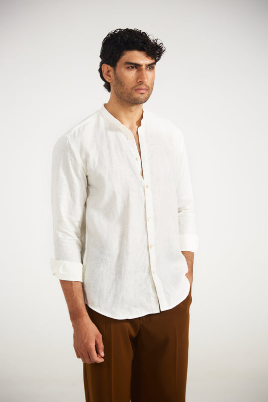 Men’s Solid White Pure Linen Shirt