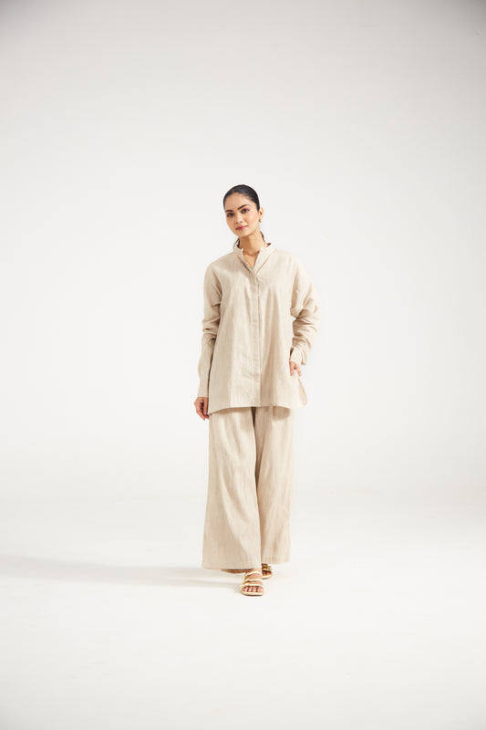 Biege Cotton Co-ord Set (Set Of Two)