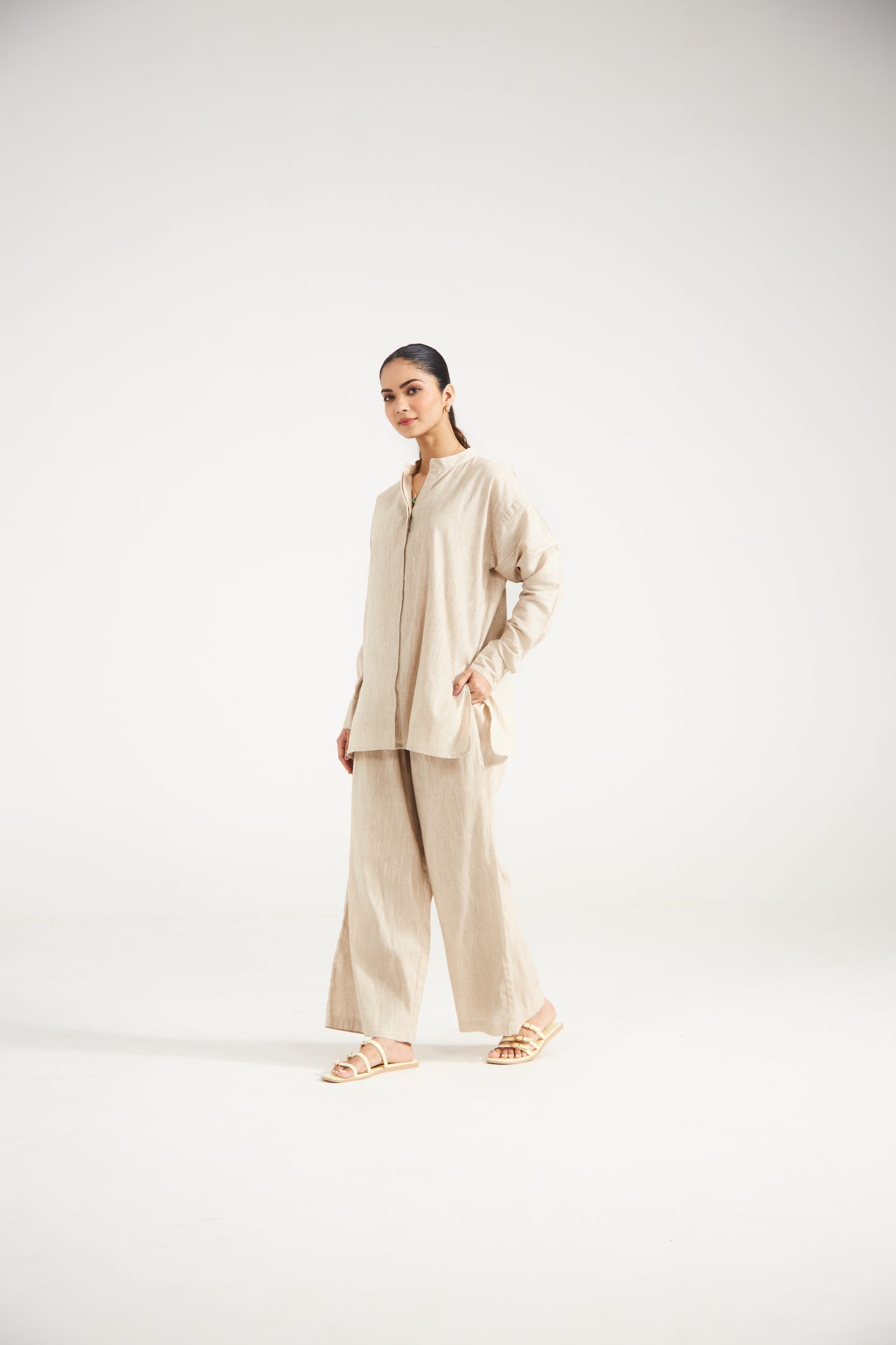 Biege Cotton Co-ord Set (Set Of Two)