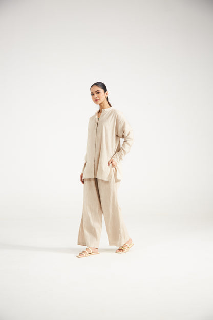 Biege Cotton Co-ord Set (Set Of Two)