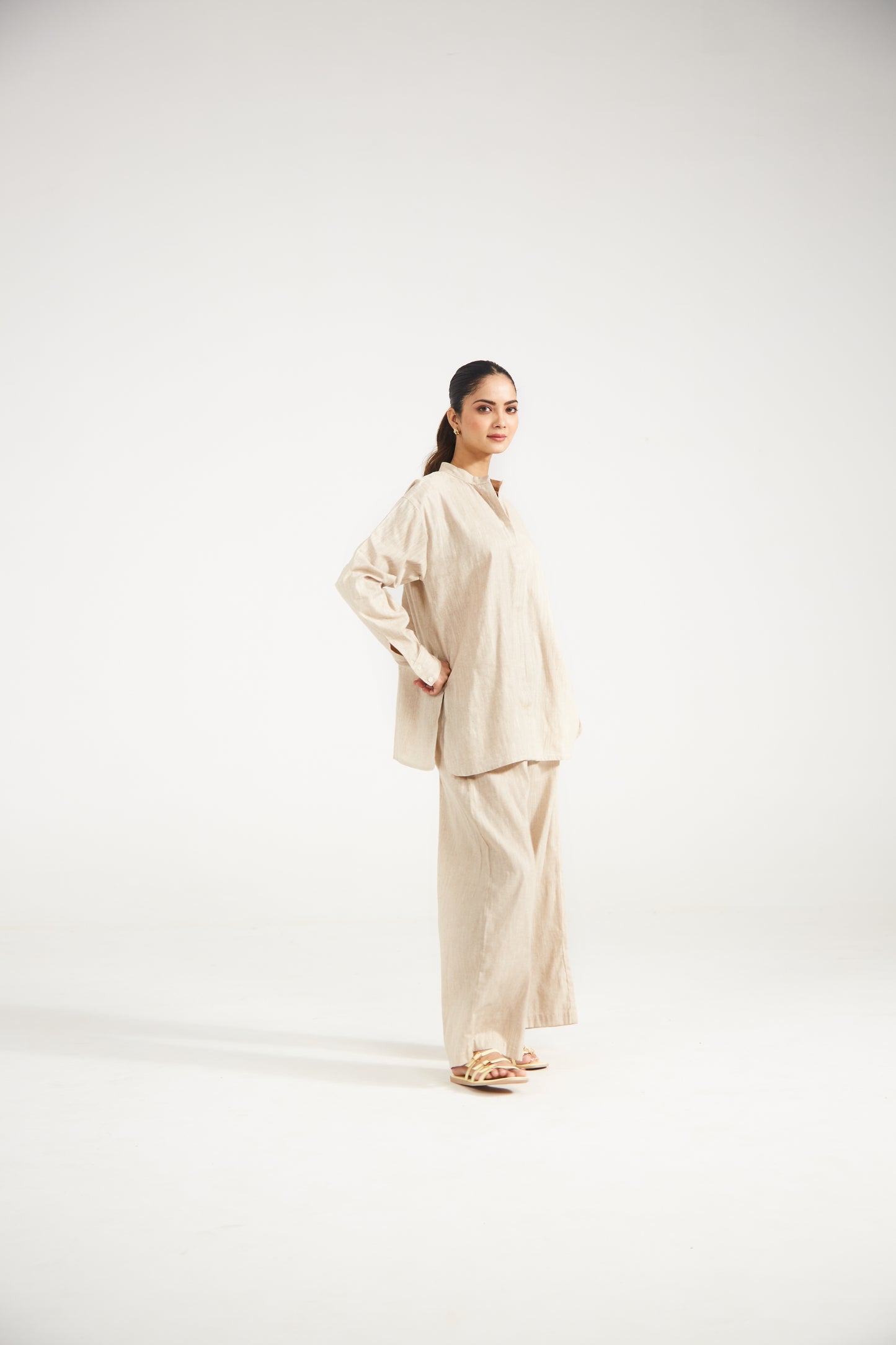 Biege Cotton Co-ord Set (Set Of Two)