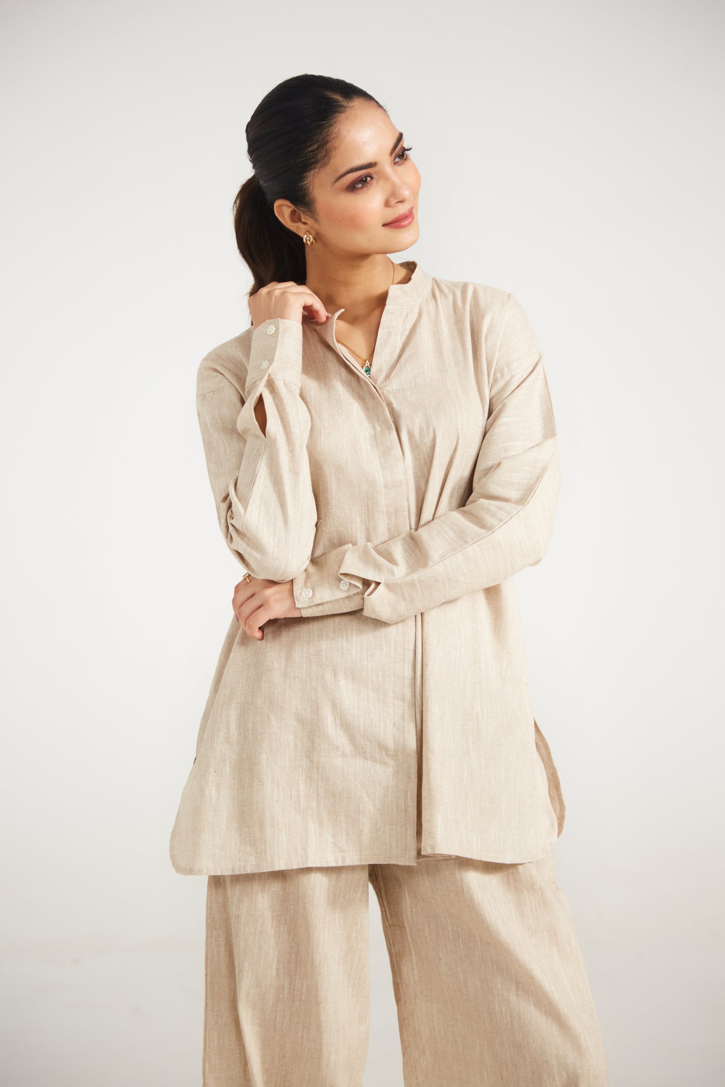 Biege Cotton Co-ord Set (Set Of Two)