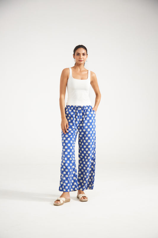 Blue Star Print Cotton Pants