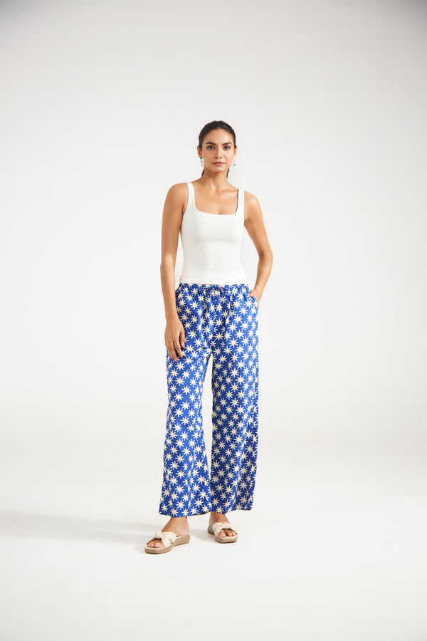 Blue Star Print Cotton Pants