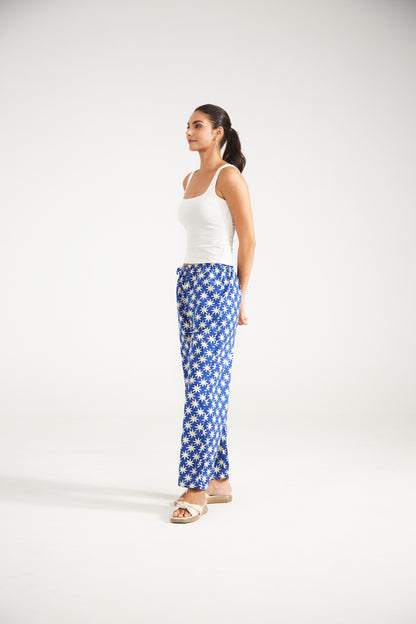Blue Star Print Cotton Pants