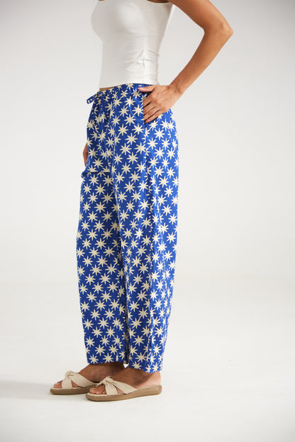 Blue Star Print Cotton Pants