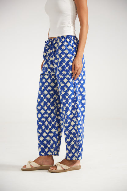 Blue Star Print Cotton Pants