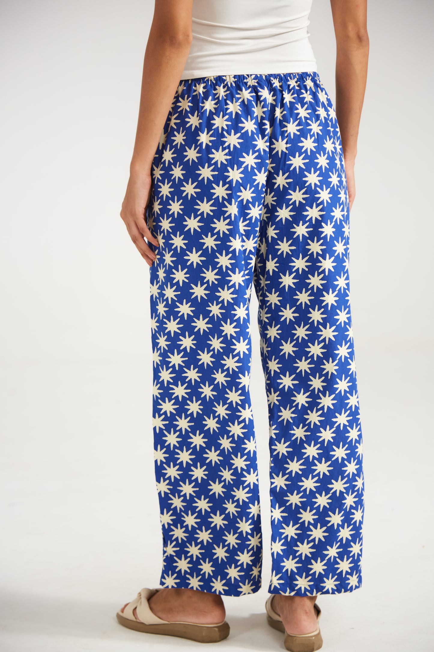 Blue Star Print Cotton Pants