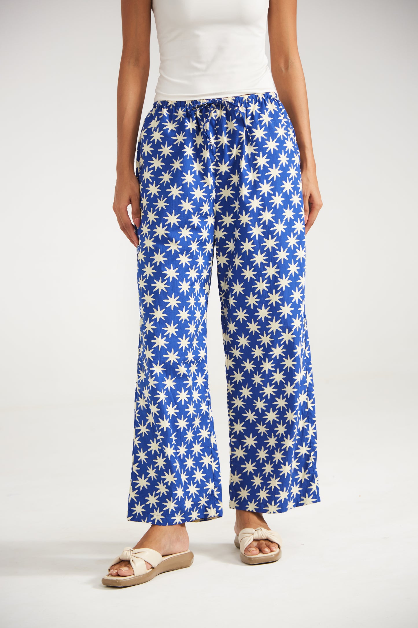 Blue Star Print Cotton Pants
