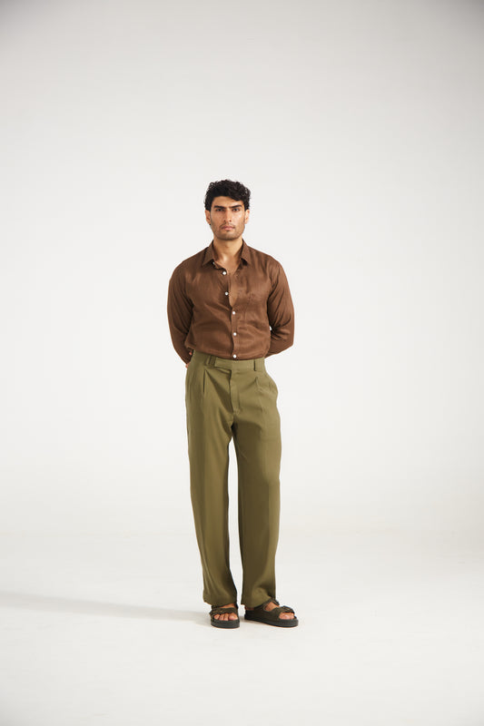 Men’s Solid Brown Pure linen Shirt