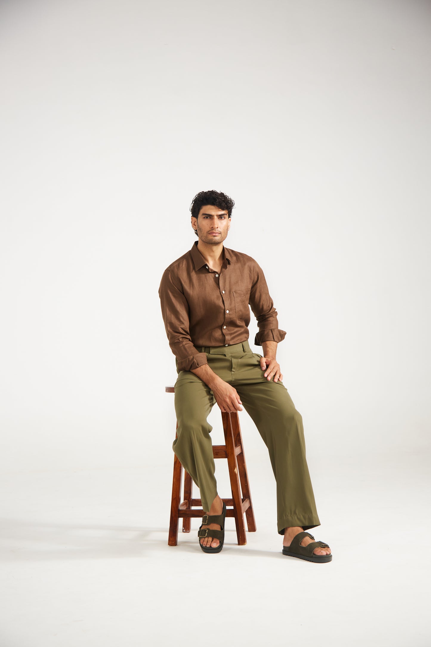 Men’s Solid Brown Pure linen Shirt
