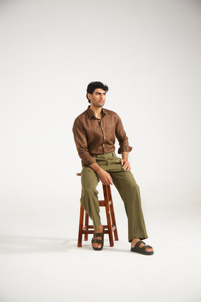 Men’s Solid Brown Pure linen Shirt