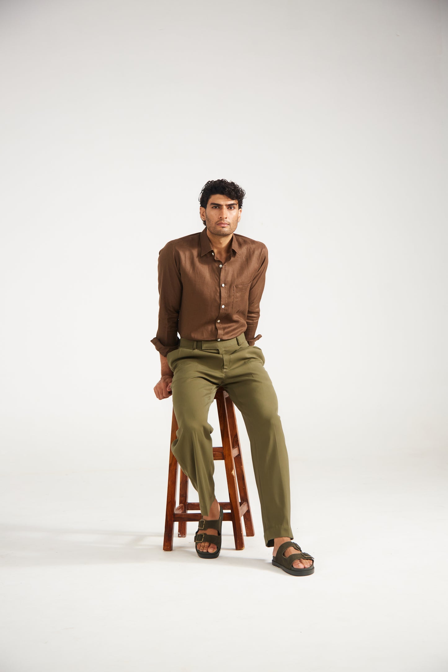 Men’s Solid Brown Pure linen Shirt