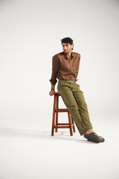 Men’s Solid Brown Pure linen Shirt