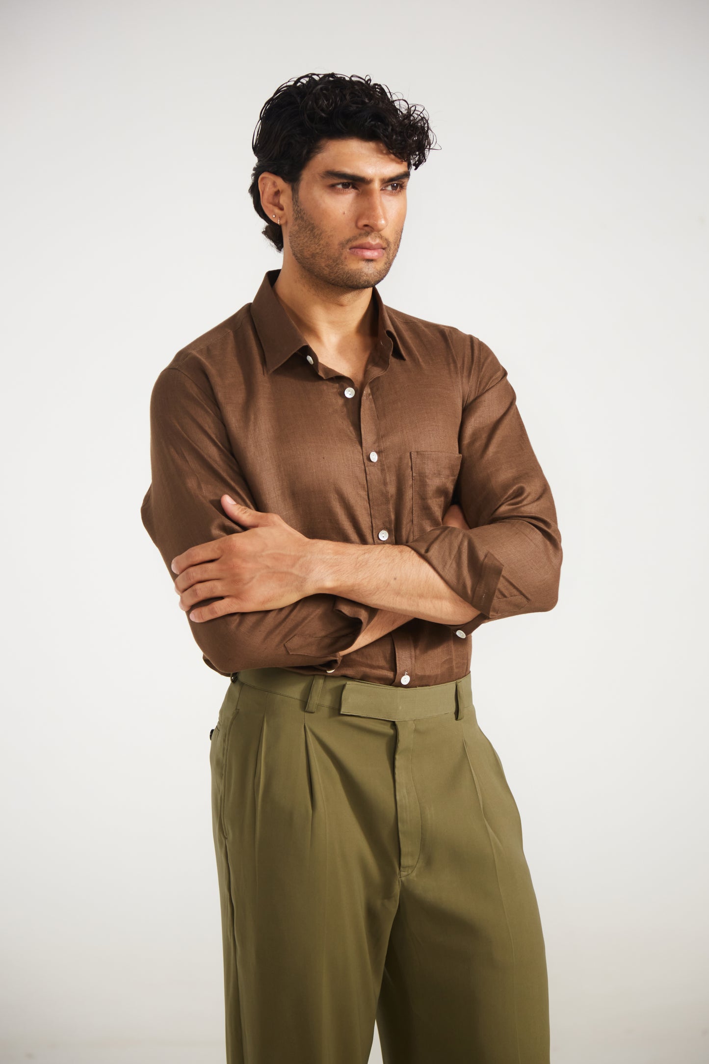 Men’s Solid Brown Pure linen Shirt