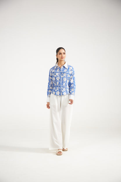 Azure Bloom Cotton Shirt