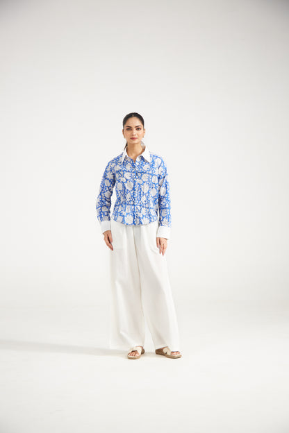 Azure Bloom Cotton Shirt