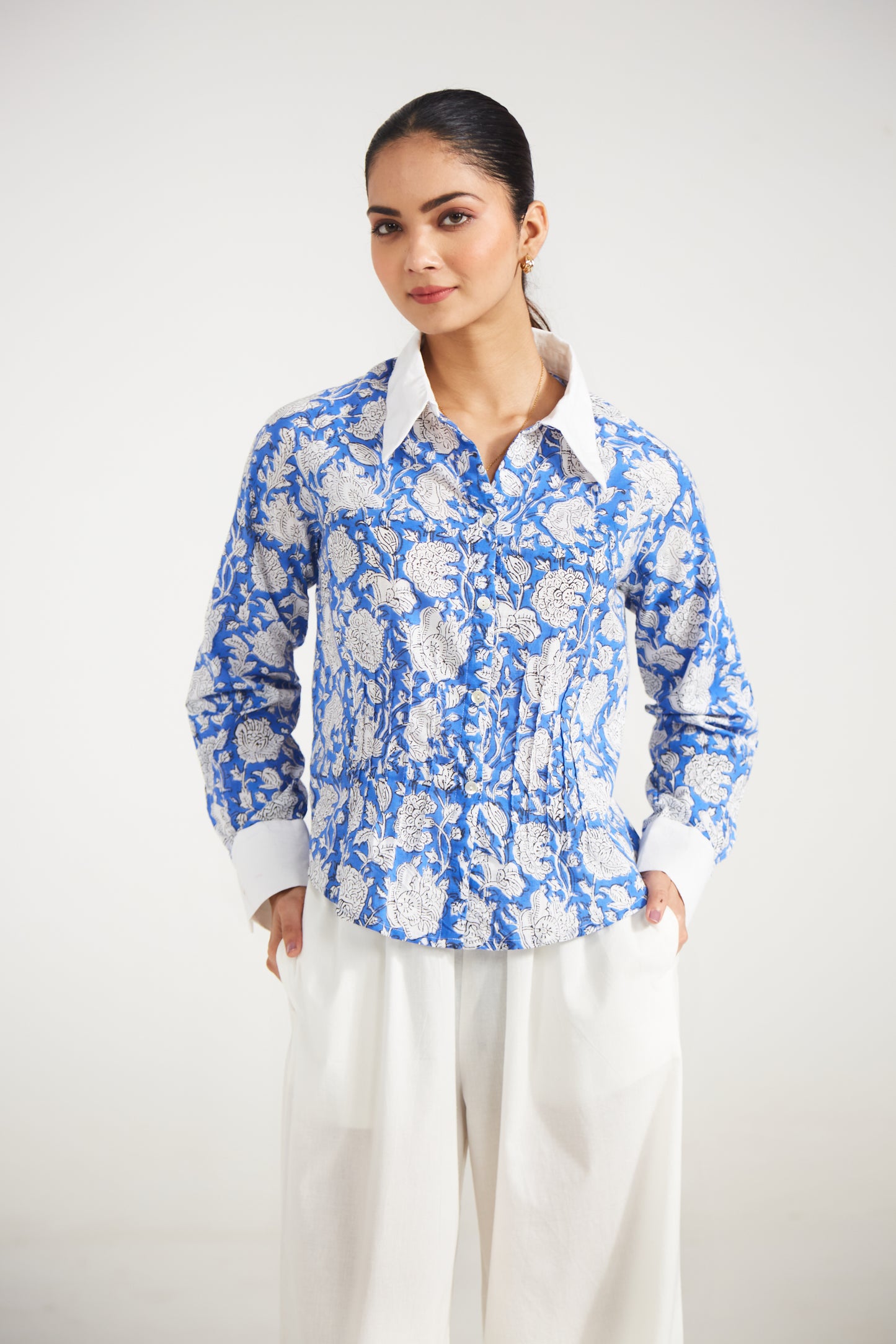Azure Bloom Cotton Shirt