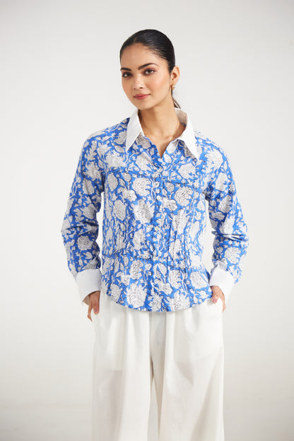 Azure Bloom Cotton Shirt
