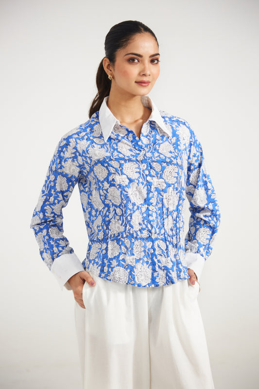 Azure Bloom Cotton Shirt
