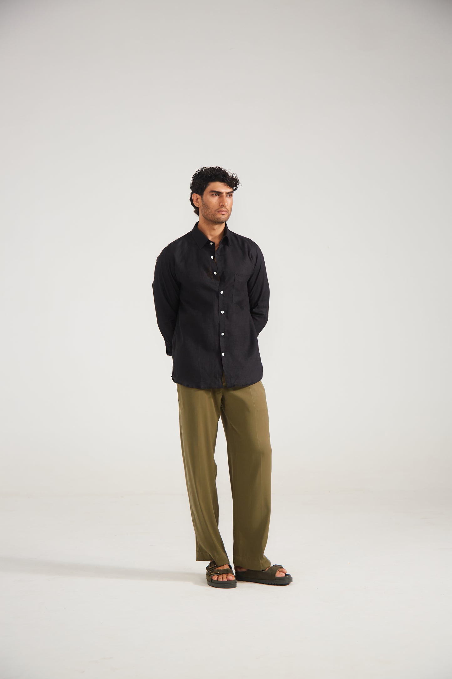 Men’s Solid Black Pure Linen Shirt