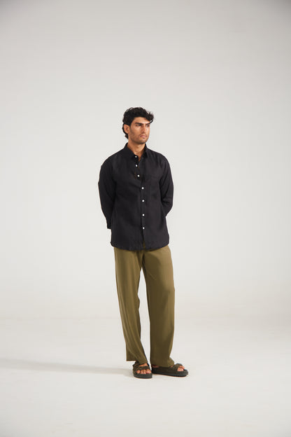 Men’s Solid Black Pure Linen Shirt