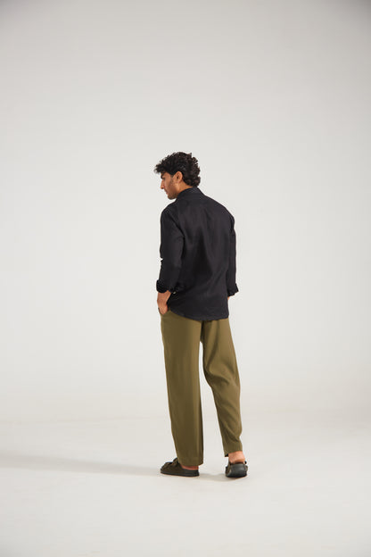 Men’s Solid Black Pure Linen Shirt