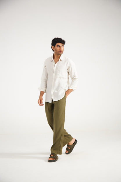 Men’s Solid Off White Pure Linen Shirt