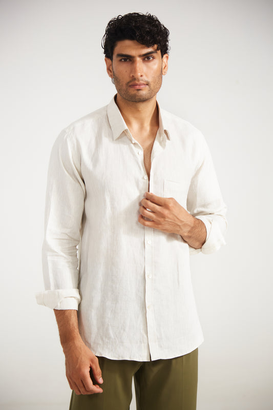 Men’s Solid Off White Pure Linen Shirt