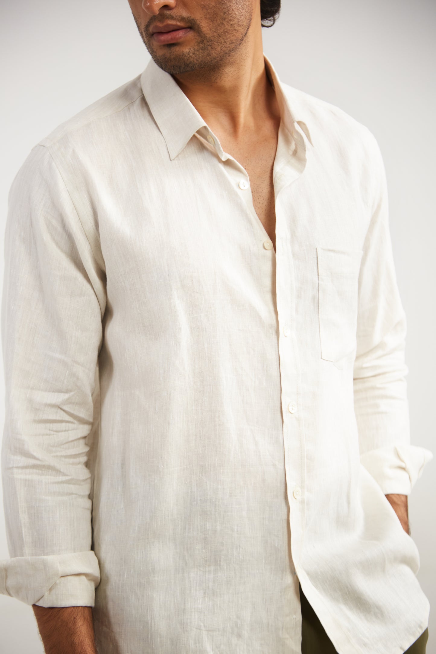 Men’s Solid Off White Pure Linen Shirt