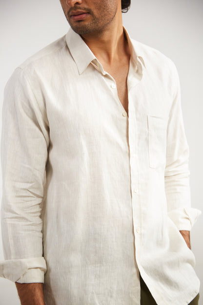 Men’s Solid Off White Pure Linen Shirt