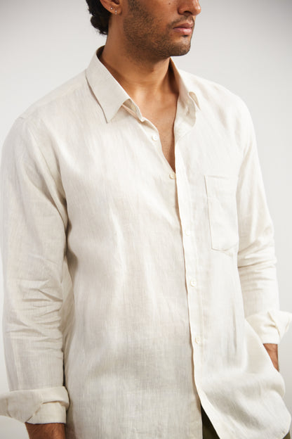 Men’s Solid Off White Pure Linen Shirt