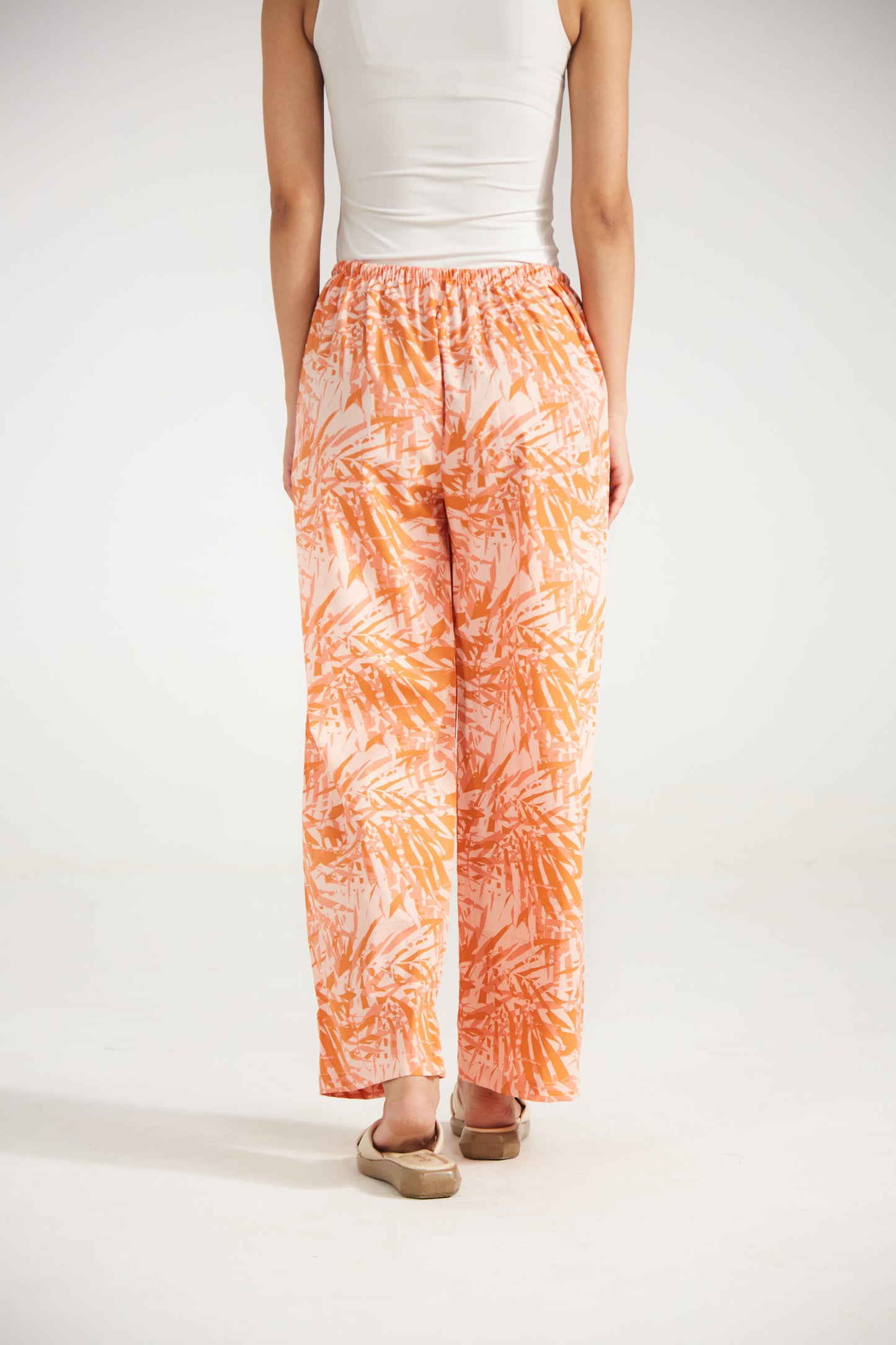 Peach Palm Print Cotton Pants