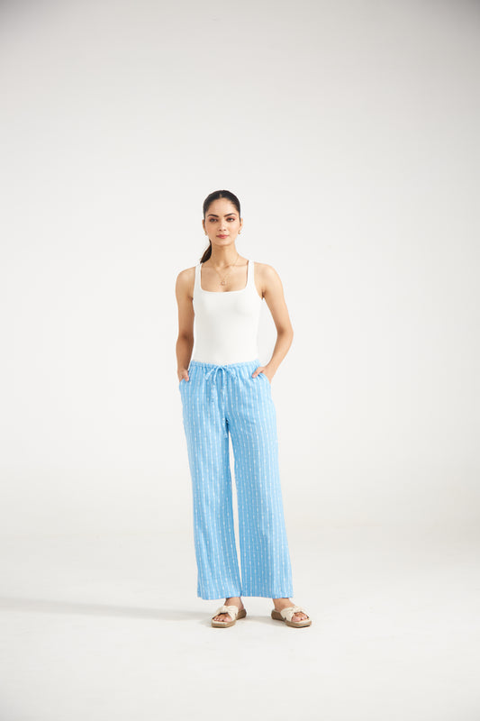 Sky Blue Striped Cotton Pants
