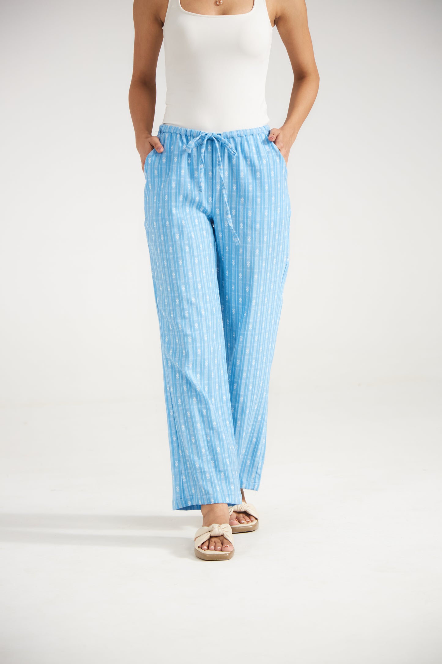 Sky Blue Striped Cotton Pants