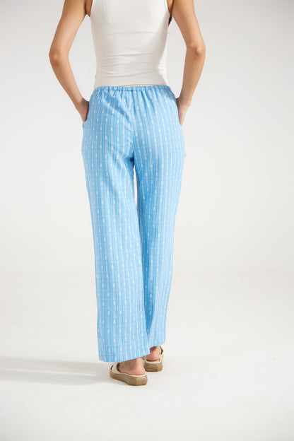 Sky Blue Striped Cotton Pants
