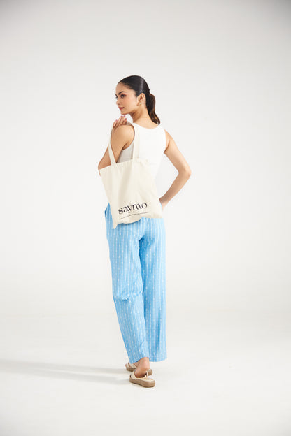 Sky Blue Striped Cotton Pants