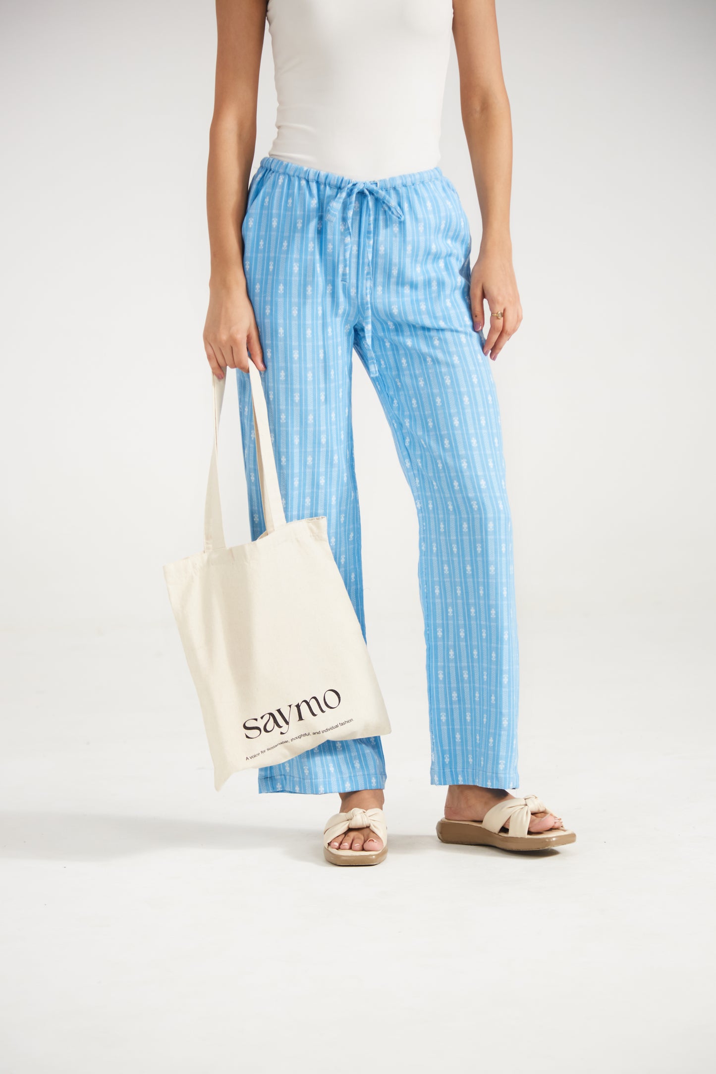 Sky Blue Striped Cotton Pants