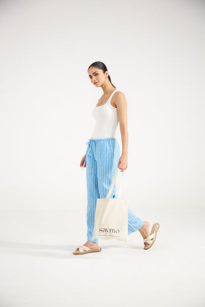 Sky Blue Striped Cotton Pants