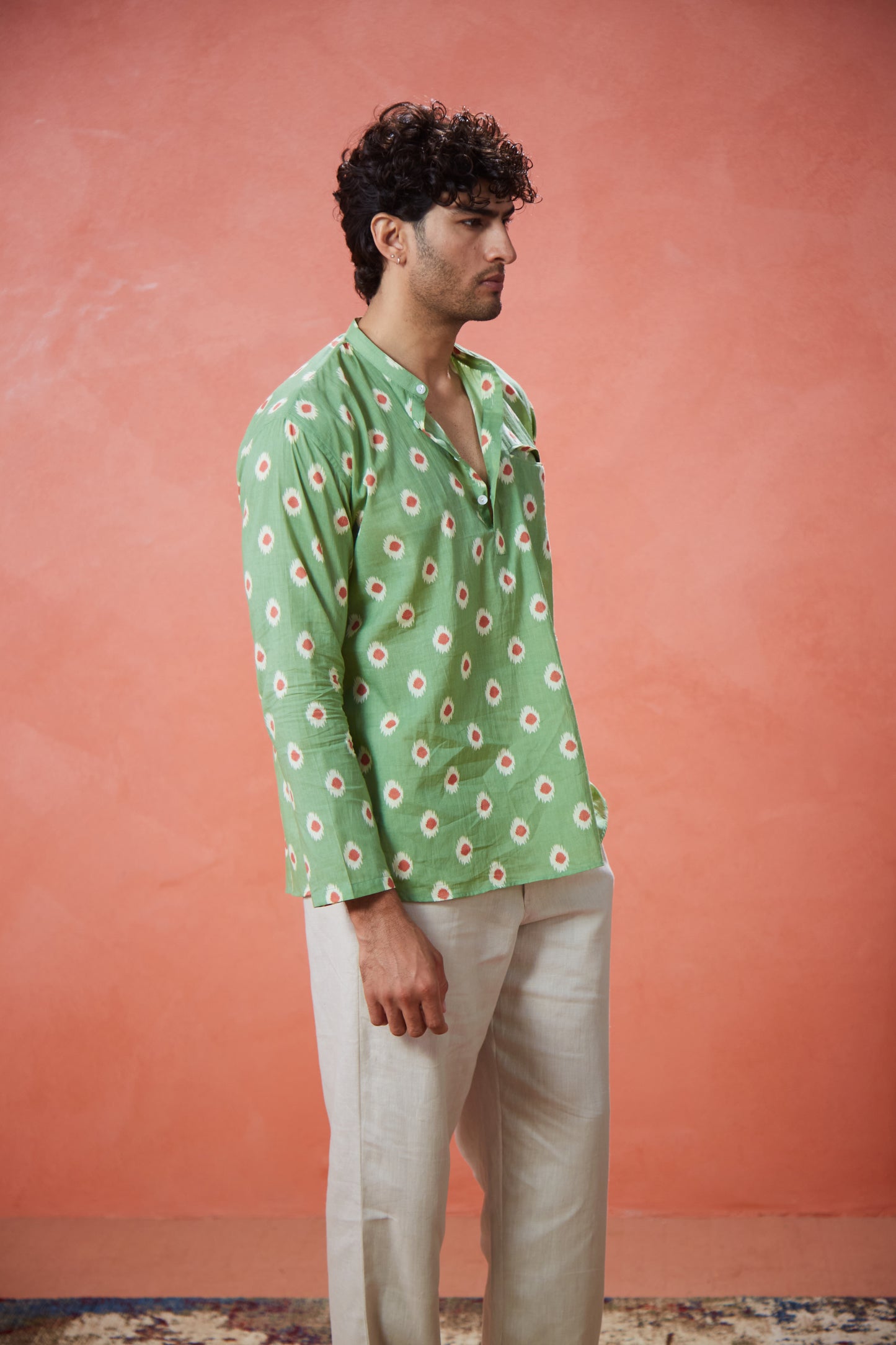 Sage Green Ikat Print Kurta Shirt