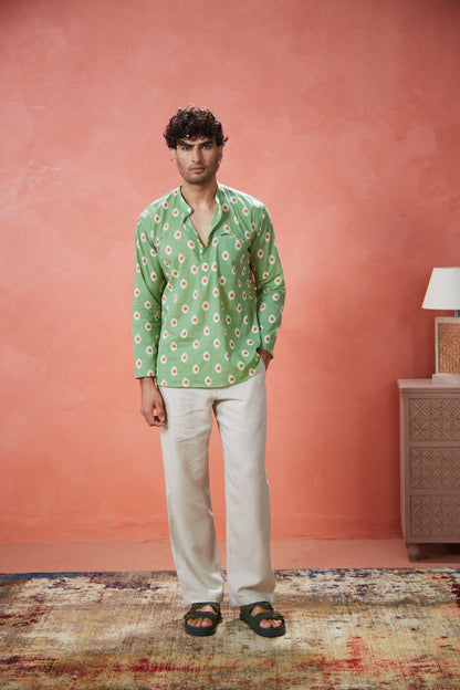 Beige Linen Straight Fit Pants