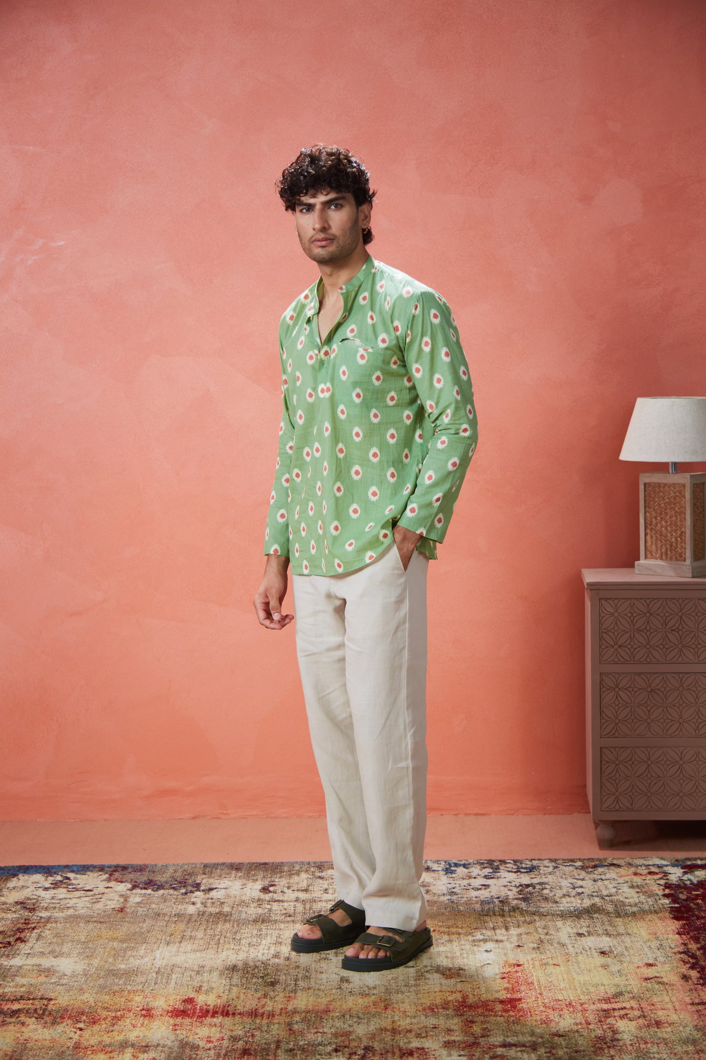 Beige Linen Straight Fit Pants