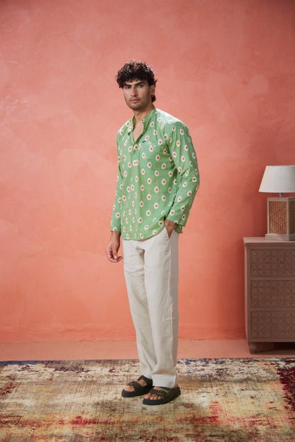 Beige Linen Straight Fit Pants