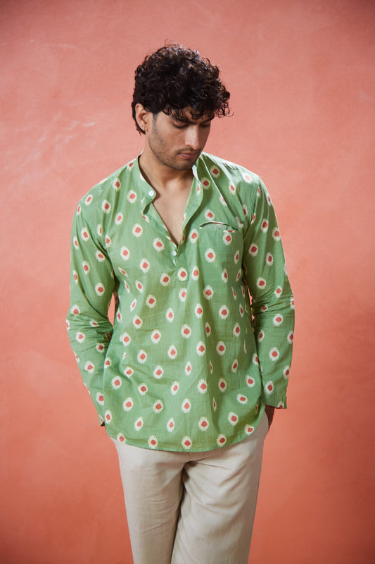 Sage Green Ikat Print Kurta Shirt