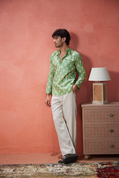 Beige Linen Straight Fit Pants