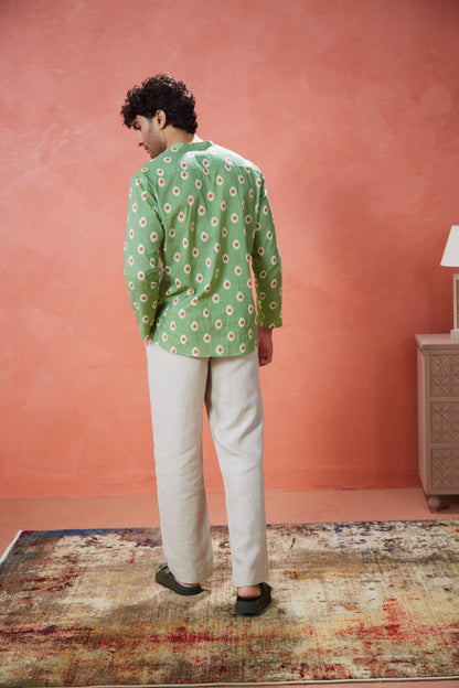Beige Linen Straight Fit Pants