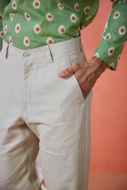 Beige Linen Straight Fit Pants