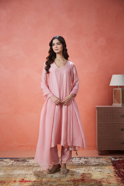 Blush Noor Embroidered Suit Set (Set Of Three)