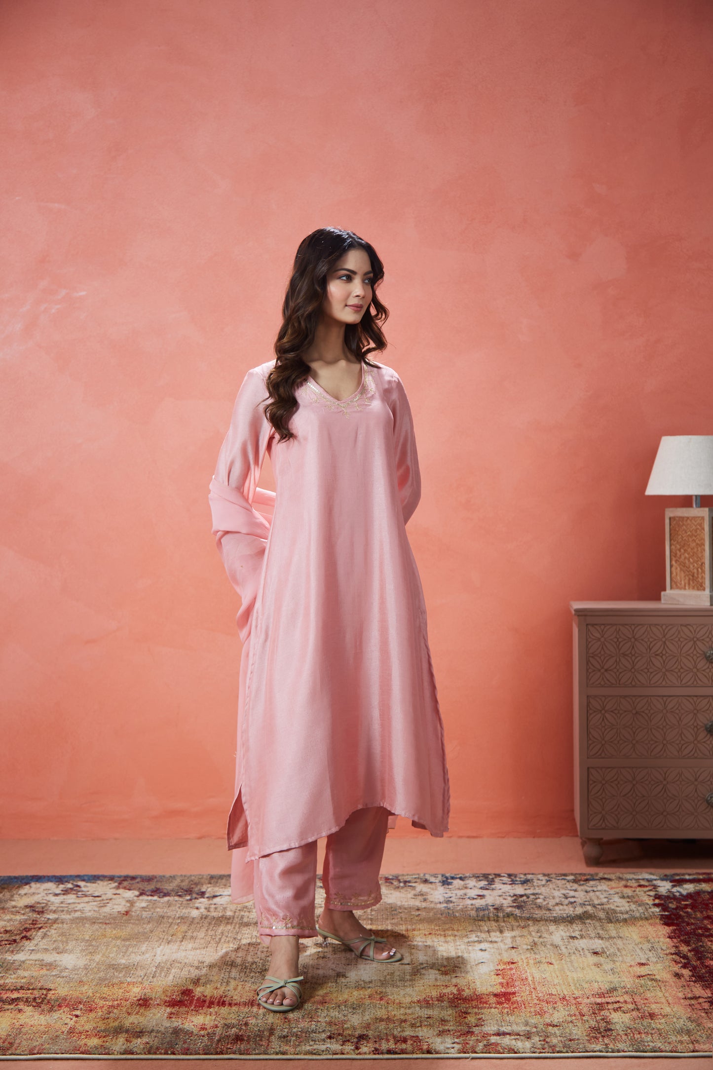 Blush Noor Embroidered Suit Set (Set Of Three)