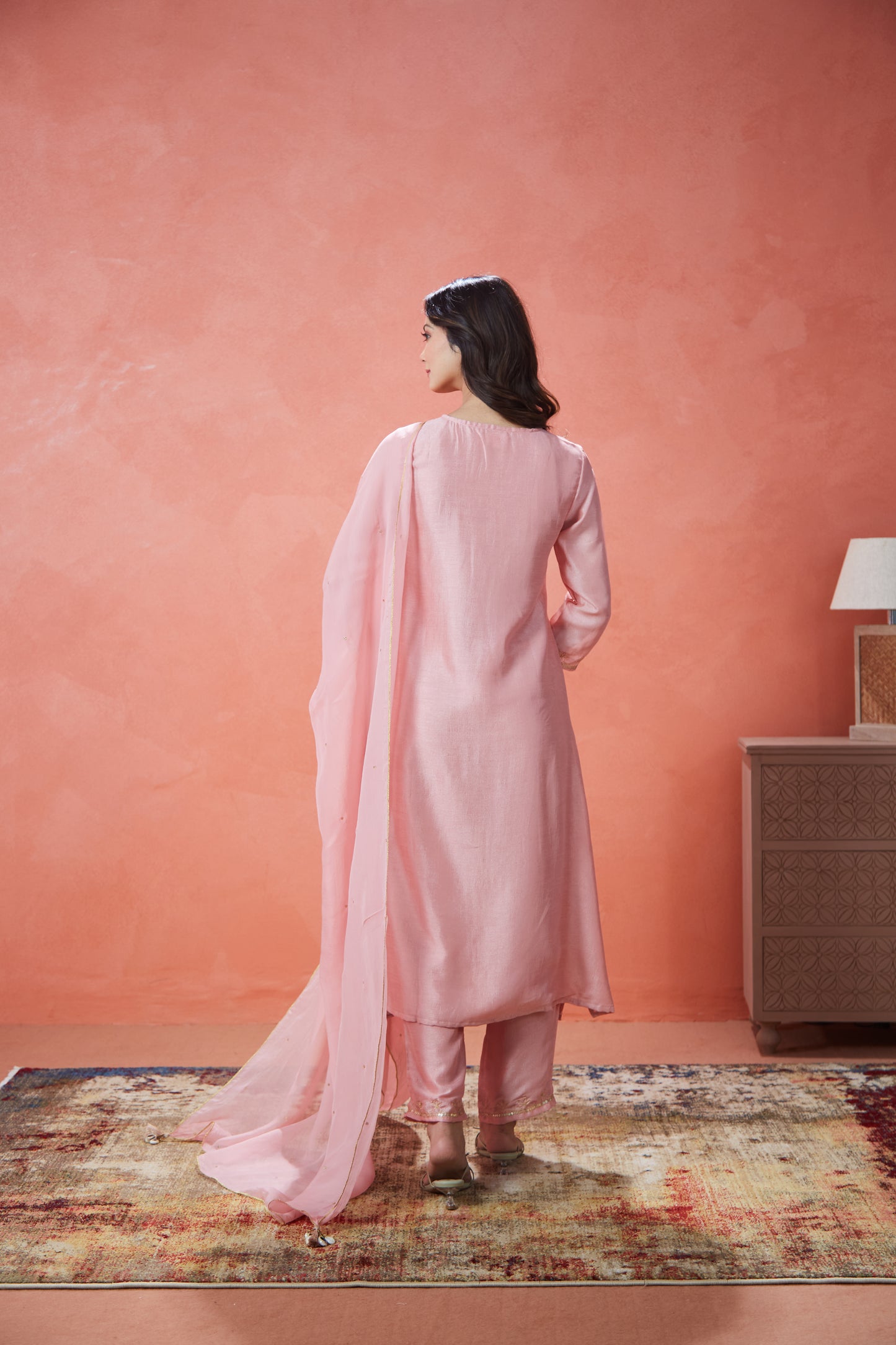 Blush Noor Embroidered Suit Set (Set Of Three)